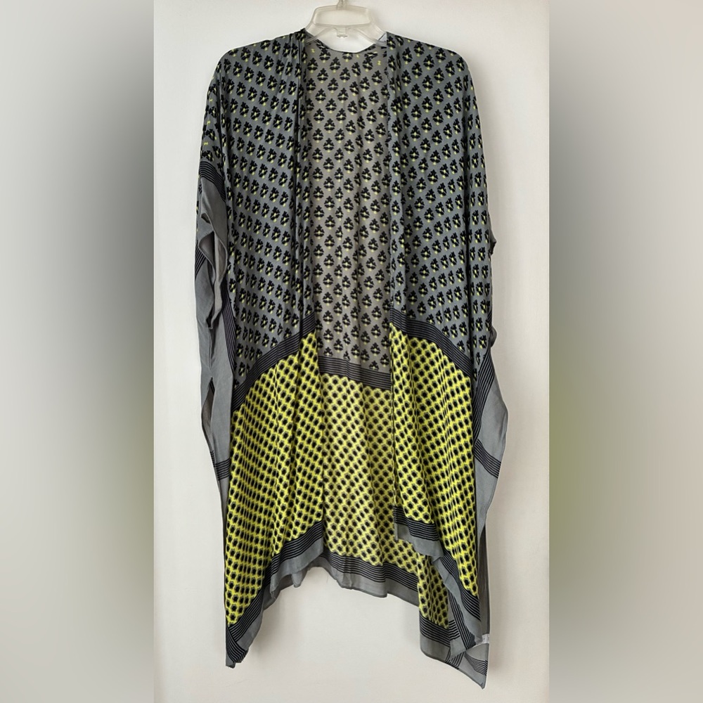 Viscose Shawl, Yellow/Gray/Black, Lightweight, Wide Arm Holes, Side Slits